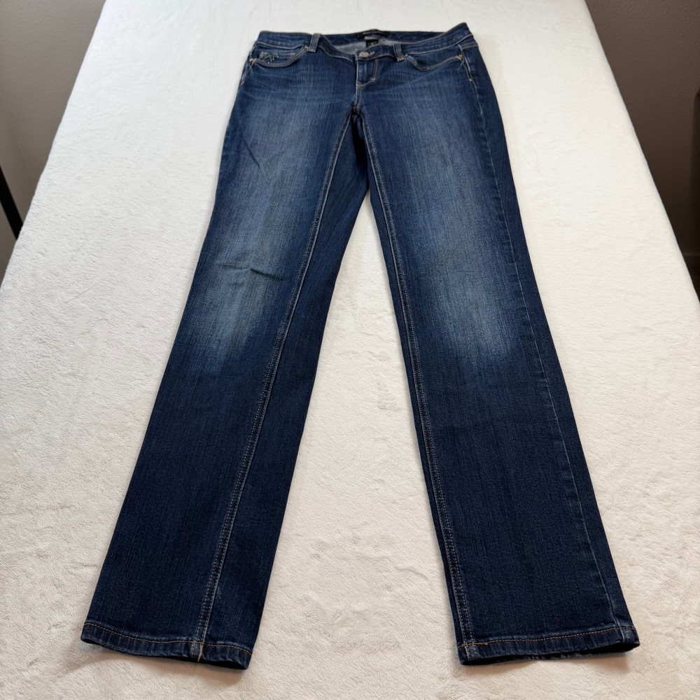 White House Black‎ Market Slim Leg Jeans Womens 2R Blue Good Contour Rhinestone